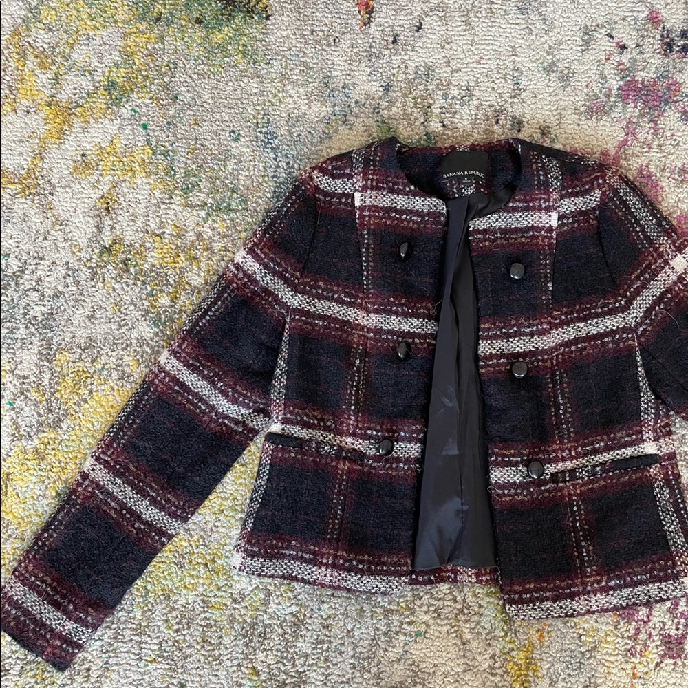 Tweed/wool plaid cropped peacoat/jacket from the 90s (: